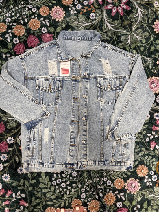 New Collection Jackets & Blazers - Light Wash Distressed Oversized Denim Jean Jacket - Unbranded